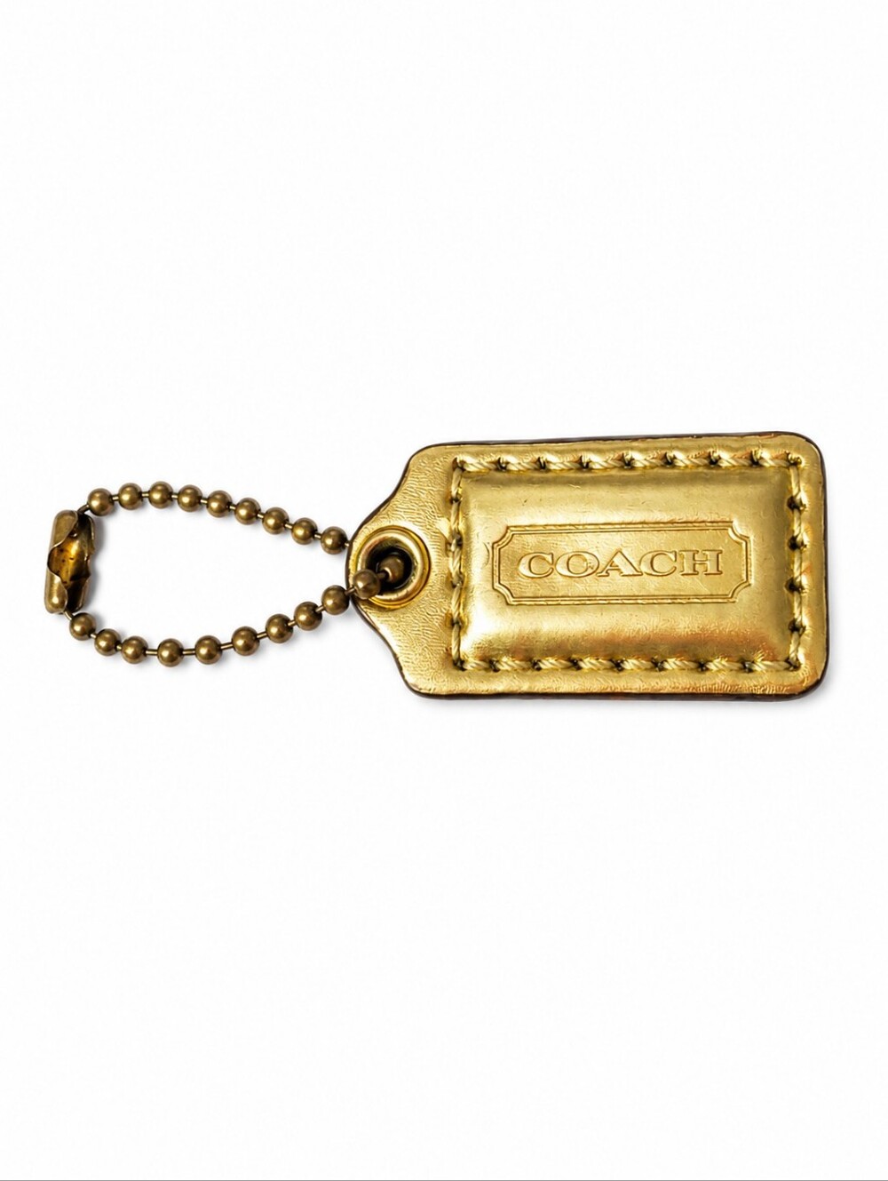 Vintage Coach Gold Leather Hang Tag Key Fob Bag Charm Metallic Authentic